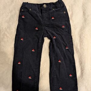 Navy Corduroy Kids Pants with Santa Hat Embroidery